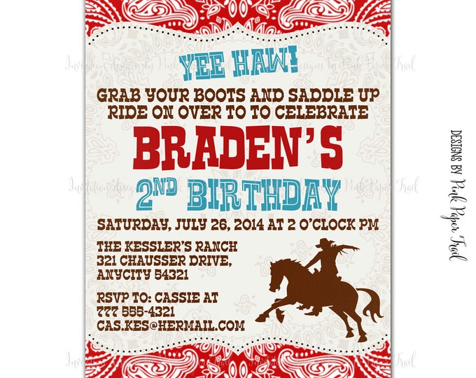 Cowboy Themed Party Invitation - Customizable - Print your own
