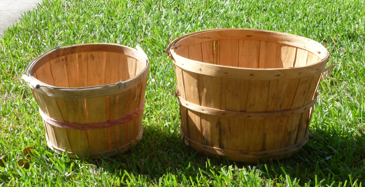 2 Bushel Baskets Wood Slats Full Bushel And 1 2 By Grmamoses