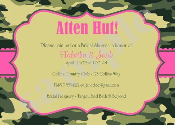 Camouflage Bridal Shower Invitation Invite Army Green Military