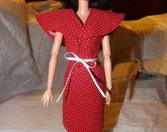 Handmade Red & white dot wrap dress for Fashion Dolls - ed733
