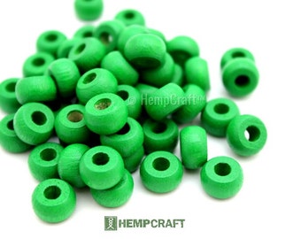 Wood Beads, Green Wood Crow Beads, Hemp Macrame Beads, 6x10mm, 50pc