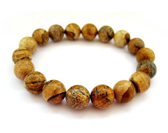 10mm Picture Stone Prayer Beads Wrist Mala Bracelet T2736