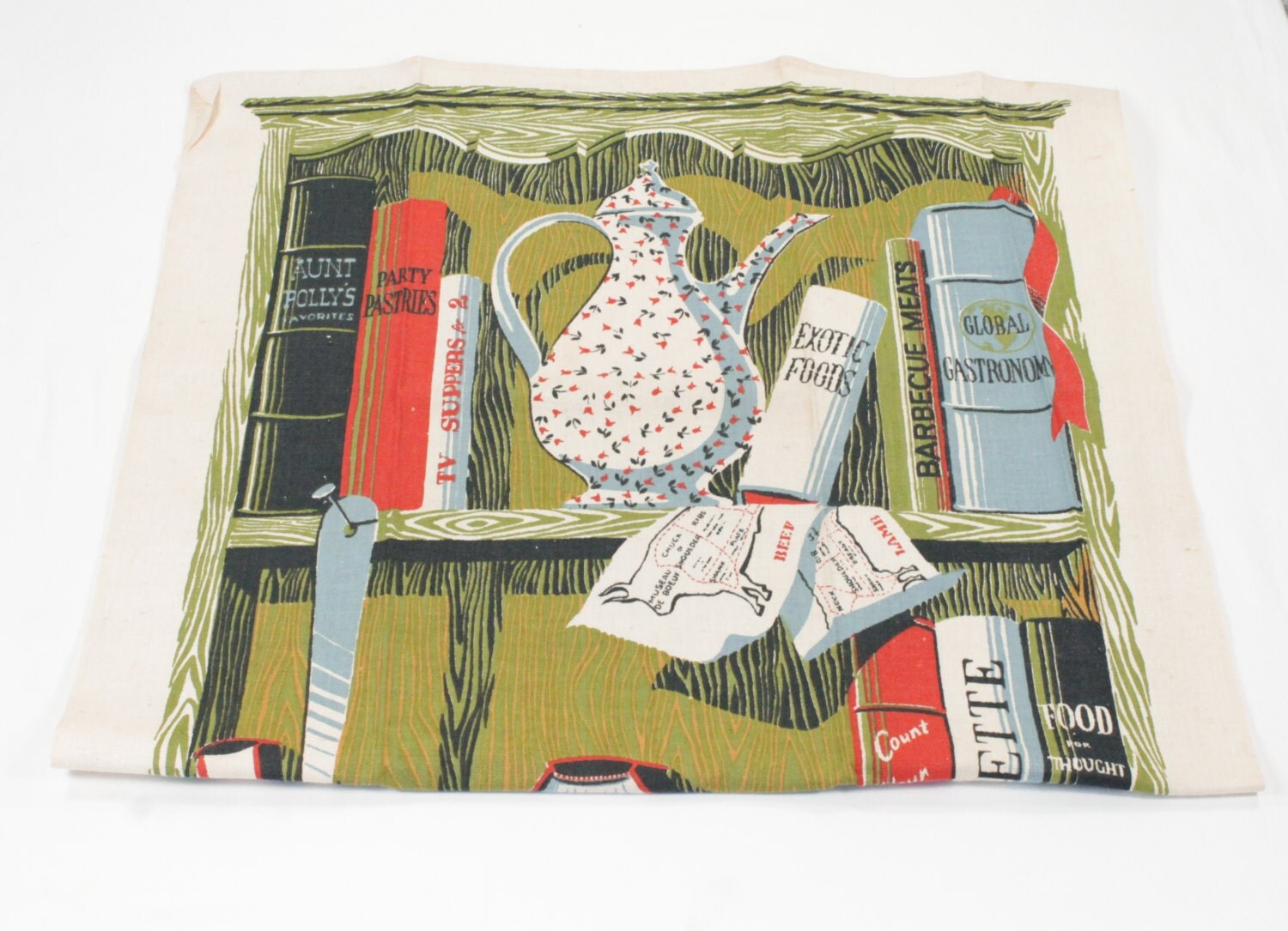 Vintage Towel Kitchen Bookcase Hutch with Recipe books in