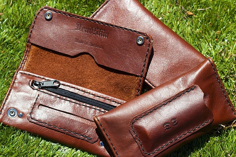 Brown Leather Tobacco Pouch with paper dispenserlighter