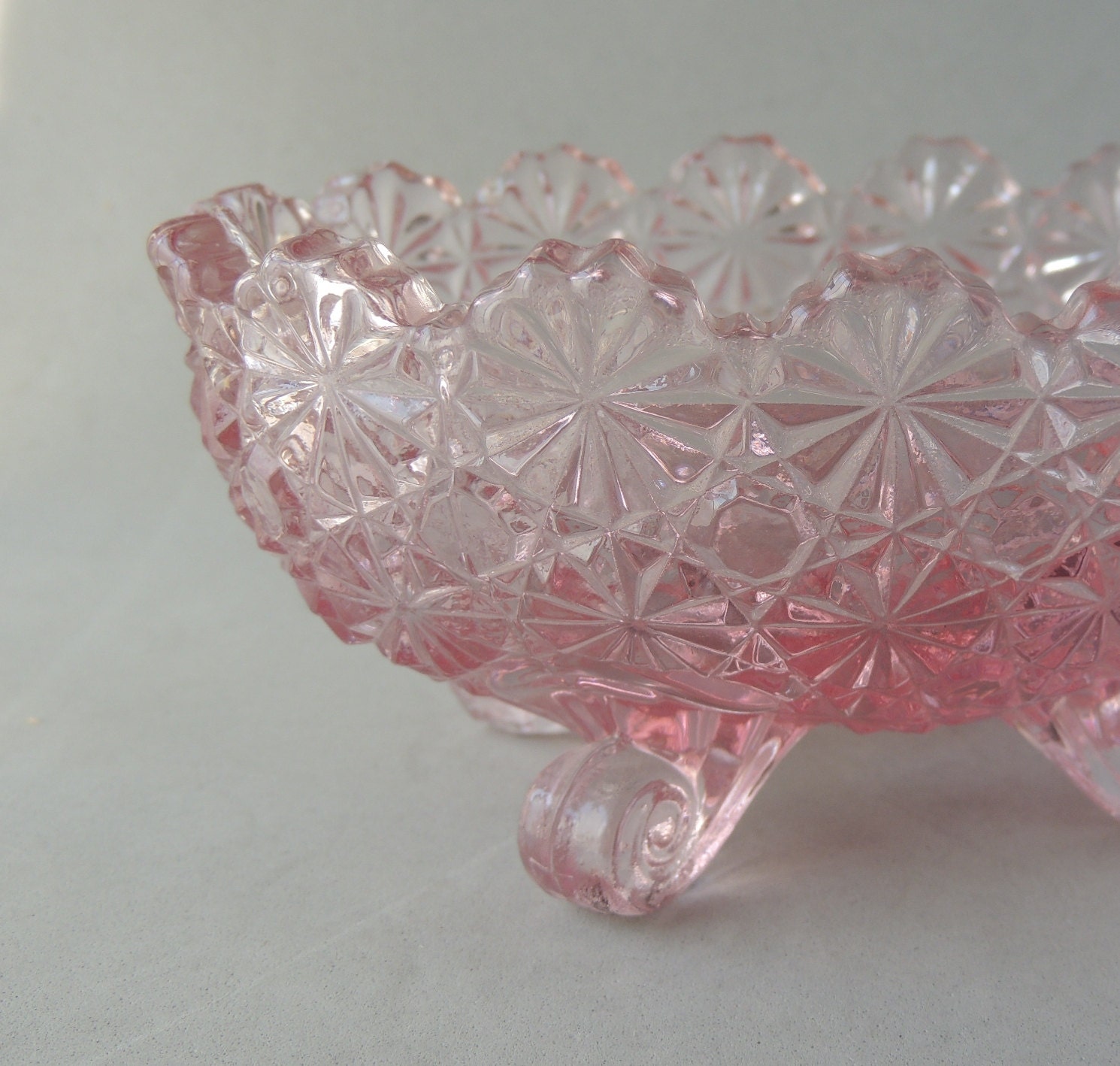 Pink Carnival Glass Candy Dish Vintage Glassware