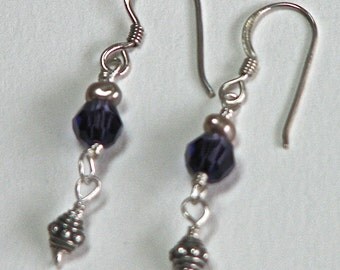 Luscious purple Swarovski & Champagne Pearl Earrings
