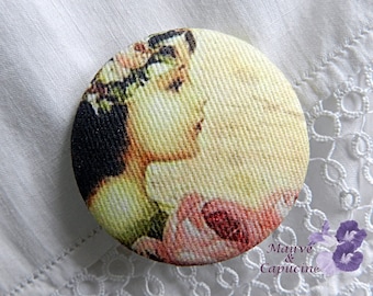 Fabric button, shabby girl, 0.94 in / 24 mm