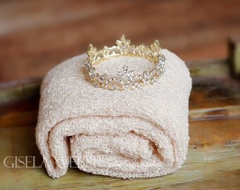 Newborn Wrap Set, Gold Baby Crown, Newborn Photo Prop Girl, Gold Crown, Neutral Prop, Natural Wrap, Strech Baby Wrap, Boy Photo Prop