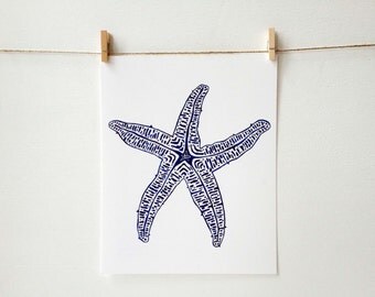 Beach decor navy starfish art, perfect for a coastal home, beach cottage, vacation home, beach home or beach themed gifts
