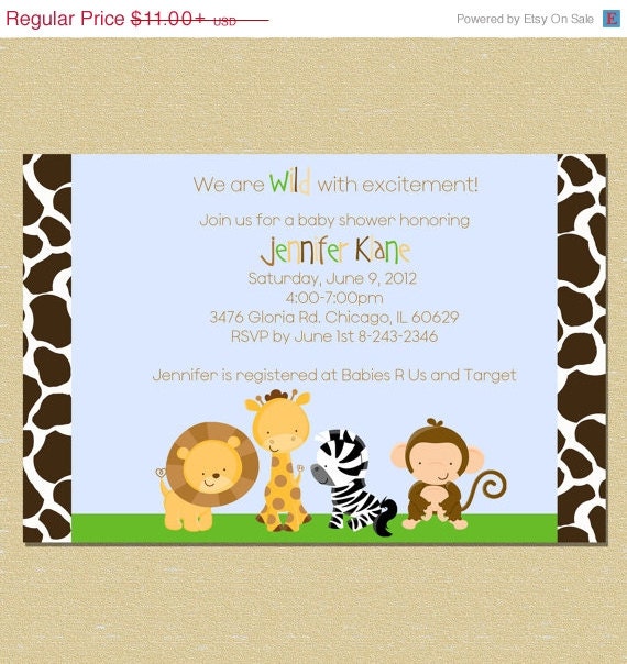 ON SALE Blue Jungle Giraffe Print Baby Shower Invitation - Boy Il_570xn