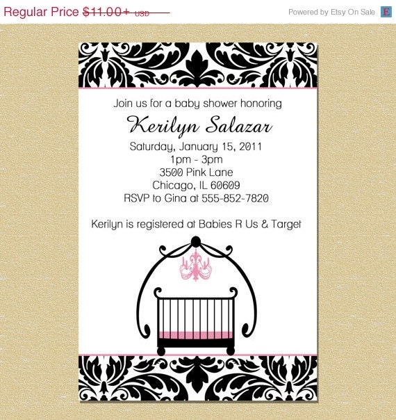 ON SALE Pink or Baby Blue Damask Elegant Crib Baby Shower Invitation (Boy or Girl Option) Il_570xn