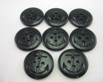 Black Anchor Button, Peacoat button, Black, 1 1/16" (28mm) in diameter - New - Lot of 8 Large
