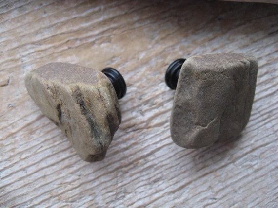 Natural Beach Stone Cabinet Knobs RUSTIC STONE Cabinet Knobs