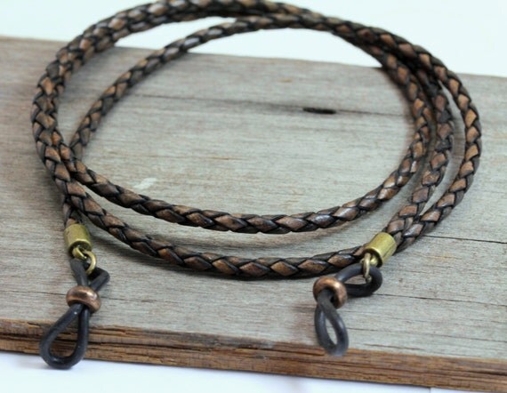 Mens Rustic Leather Eyeglass Holder Chain-Gifts for
