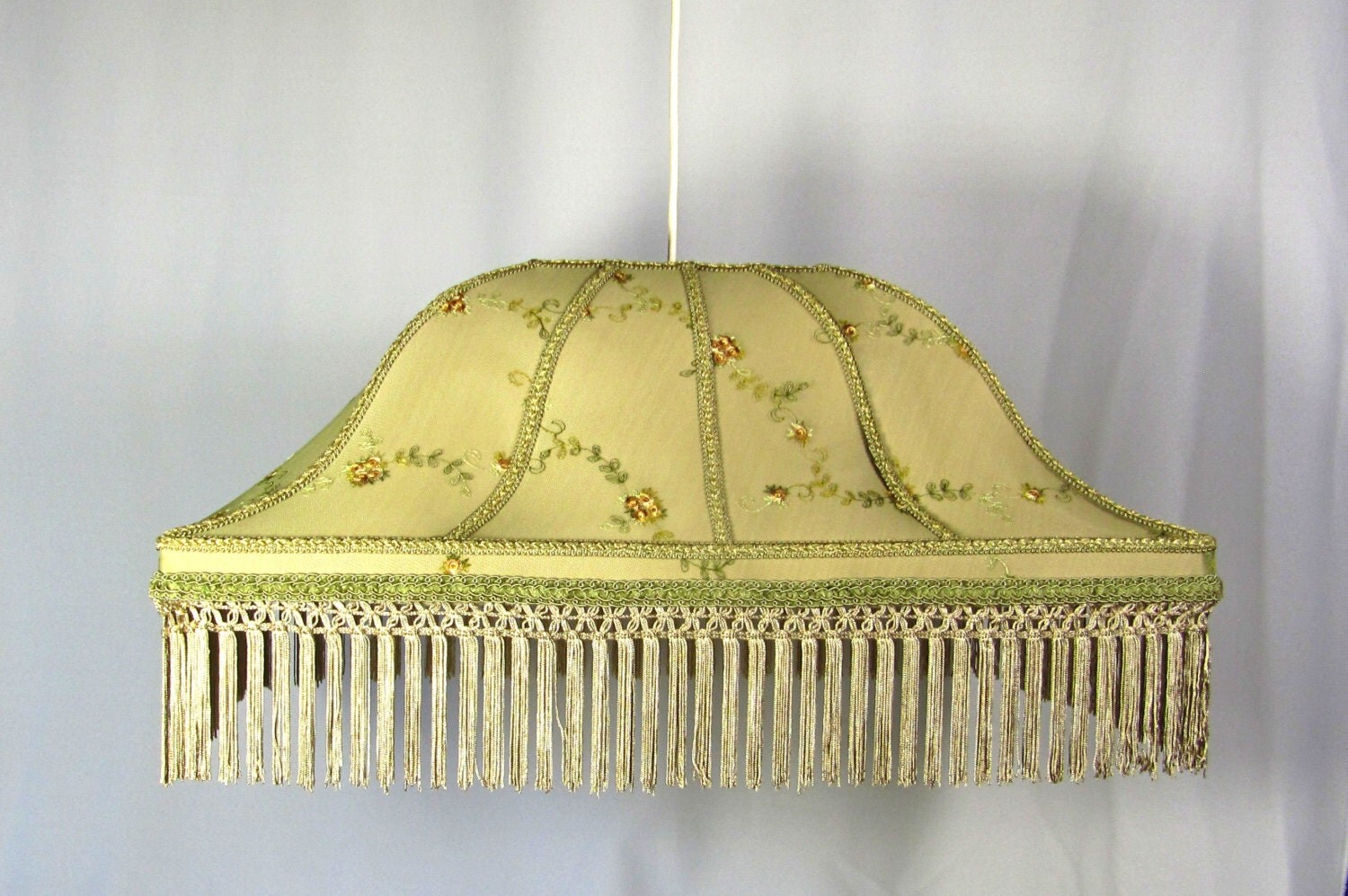 Lamp Shade Pendant Chandelier Large Green Sage Embroidered