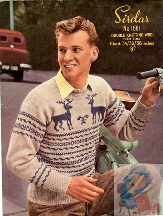 PDF Knitting Pattern for Mans Norwegian Style Reindeer or Stag
