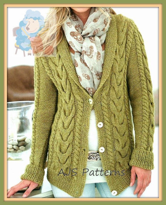 PDF Knitting Pattern Ladies Shawl Collared Cabled Aran