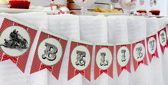 Polar Express Banner Red Birthday or Christmas Party Banner - INSTANT DOWNLOAD - Editable/Printable Decorations by Sassaby Parties Il_570xn