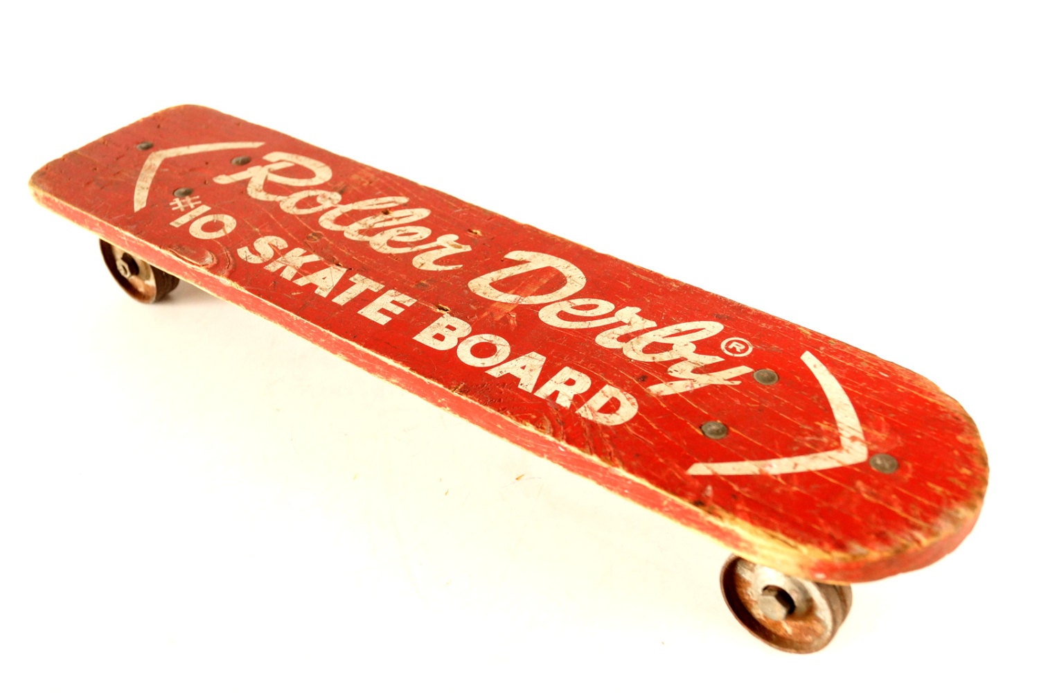 Vintage Roller Derby 10 Skate Board in Red Wood Skateboard
