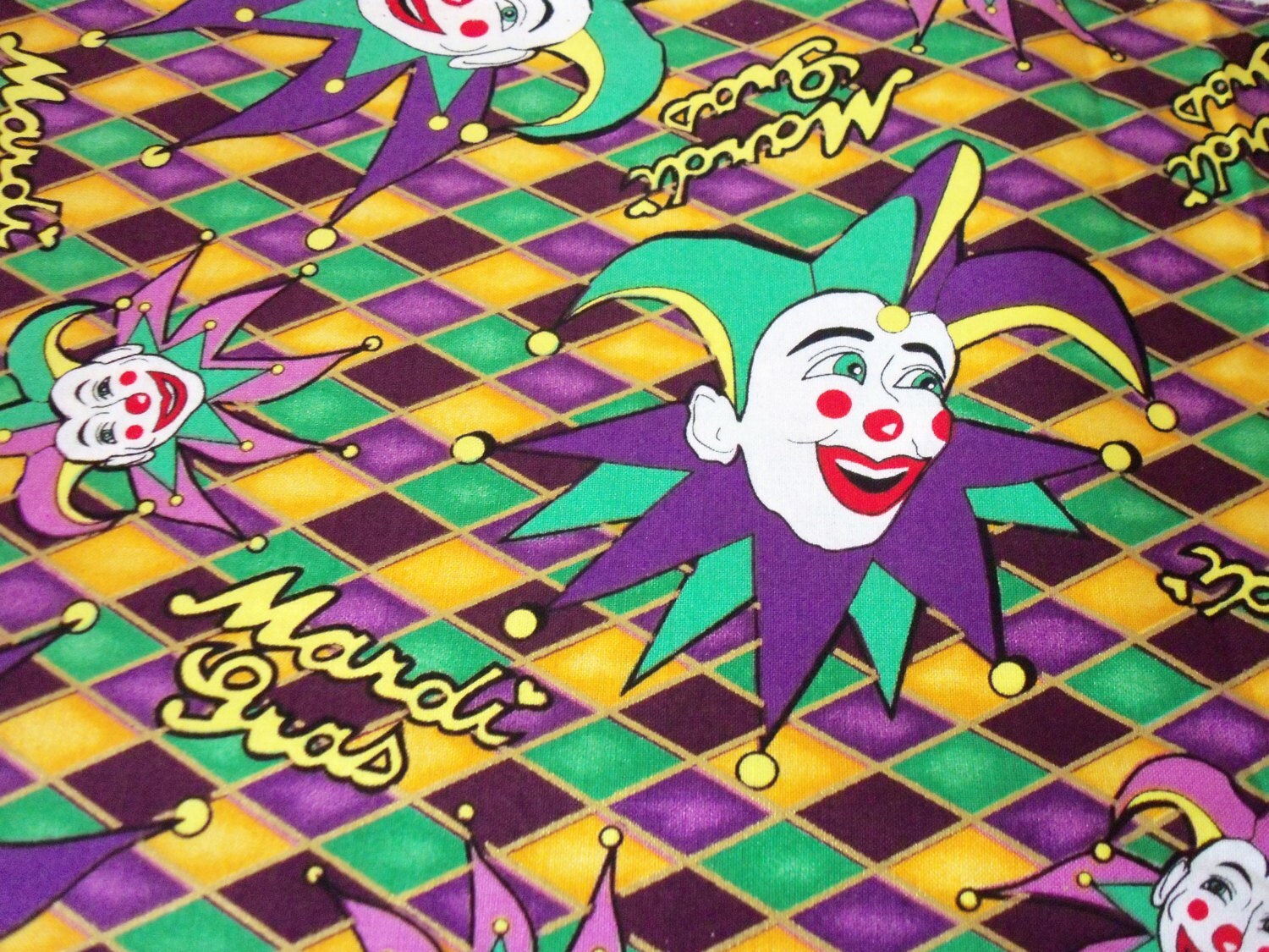 Mardi Gras Fabric Joker purple green gold metallic by majek150