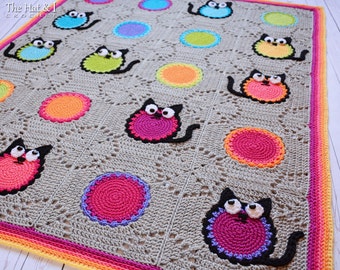 CROCHET PATTERN - Cat Lover Blanket - a colorful cat afghan pattern, cat blanket pattern, crochet blanket pattern - Instant PDF Download