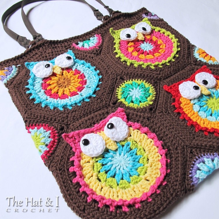 CROCHET PATTERN Owl Tote'em a colorful crochet owl by TheHatandI