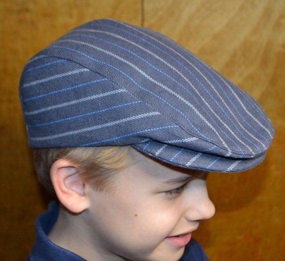 Driver cap hat, newsboy cap hat, toddler child size, grey stripe wool, satin lined, flat cap Irish hat usa handmade Amy's Top Stitching Co.