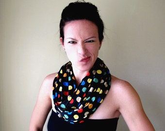 POLKA DOT Infinity Scarf - Colorful Jersey Loop Scarf - Polkadot Circle Scarf - Womens Fashion Scarves - Fun Carnival Tube Scarf