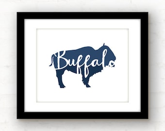 Buffalo print | buffalo art blue Buffalo, New York print | buffalo decor | Buffalo, NY | Buffalo home decor | hand lettered buffalo | NY art