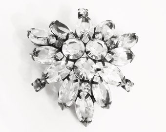 Vintage Japanned Clear Rhinestone Brooch 1960s