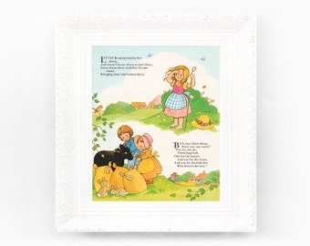  Poem. Mint Green Lemon Pink Pastel Vintage Nursery Rhyme Print