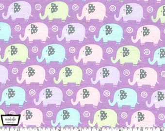 Mini Elephants - Lilac Cotton Flannel Fabric from Michael Miller