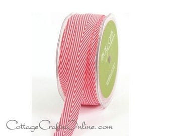 Chevron Twill Tape 3/4" width, Red and White Striped Ribbon - THREE YARDS - May Arts, Christmas, Valentines Day Craft, Sewing Trim