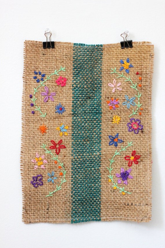 Flowers Embroidered Textile Wall Hanging by MelmariaDesigns