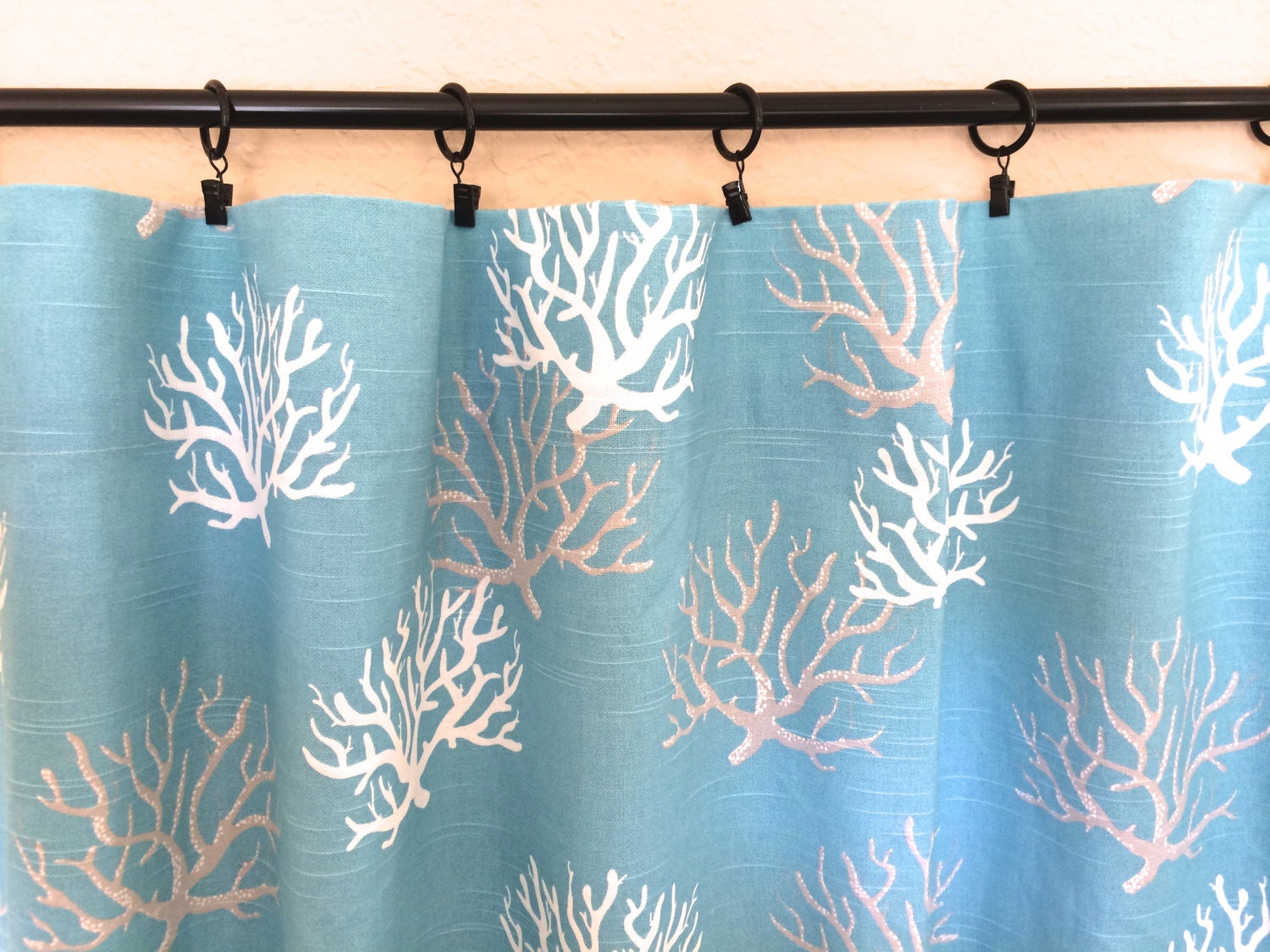 Coastal Blue Curtain Panels. Isadella Coral by