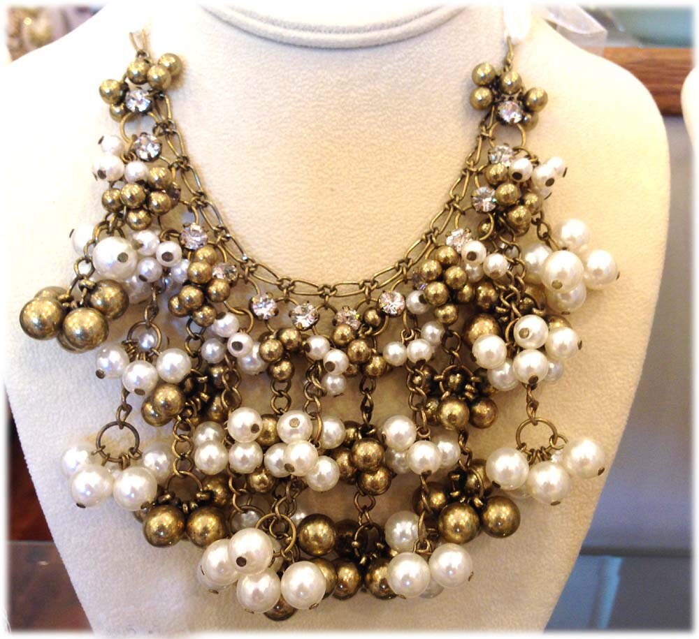 OOAK pearl bib necklace statement bridal statement Bohemian