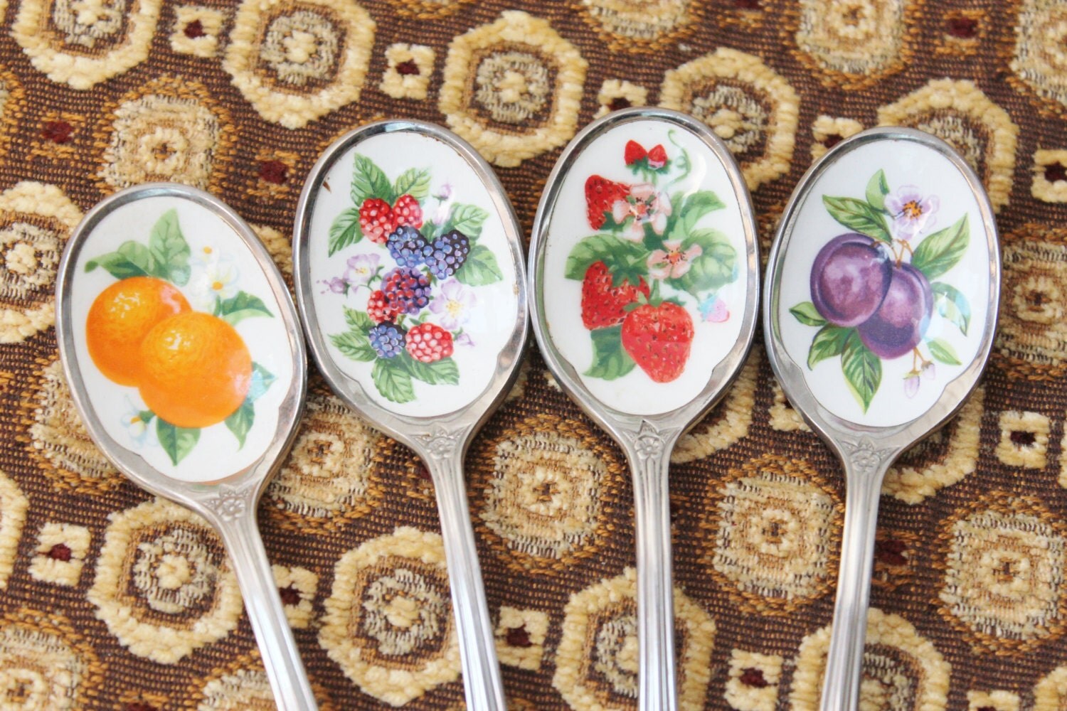 Vintage Avon Spoons with Decorated Porcelain Jam/Jelly Spoons Haute Juice