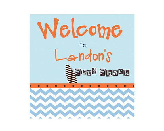 CHEVRON SURFER, PERSONALIZED Printable Welcome Sign, Orange and Blue Chevron Il_570xn