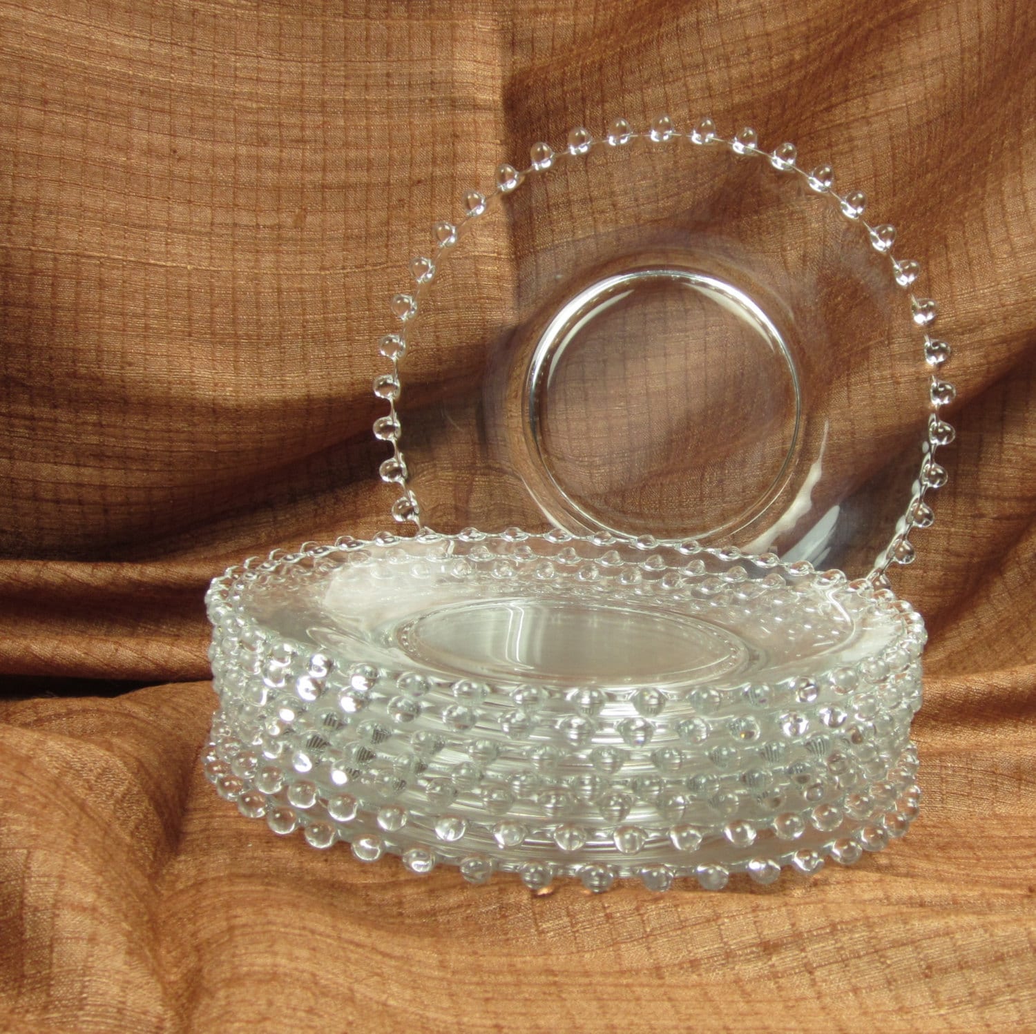 Eight Vintage Clear Glass Salad Plates Candlewick Design with