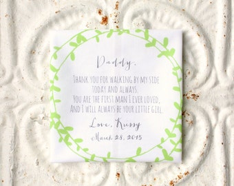 FATHER of the bride handkerchief . thank you for walking by my side . always your little girl cotton wedding hankie . wedding hankerchief
