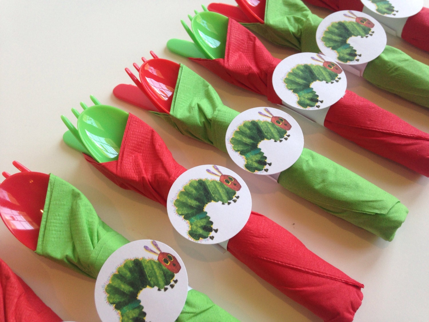 Hungry Caterpillar Birthday Party Cutlery wrapped utensils
