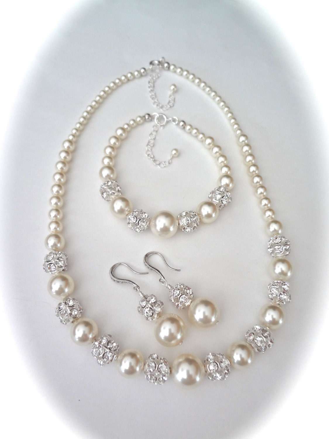 Chunky pearl jewelry set 3 piece set Brides jewelry set