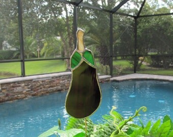 Stained Glass "Eggplant" Garden Plant Stake/Garden Marker