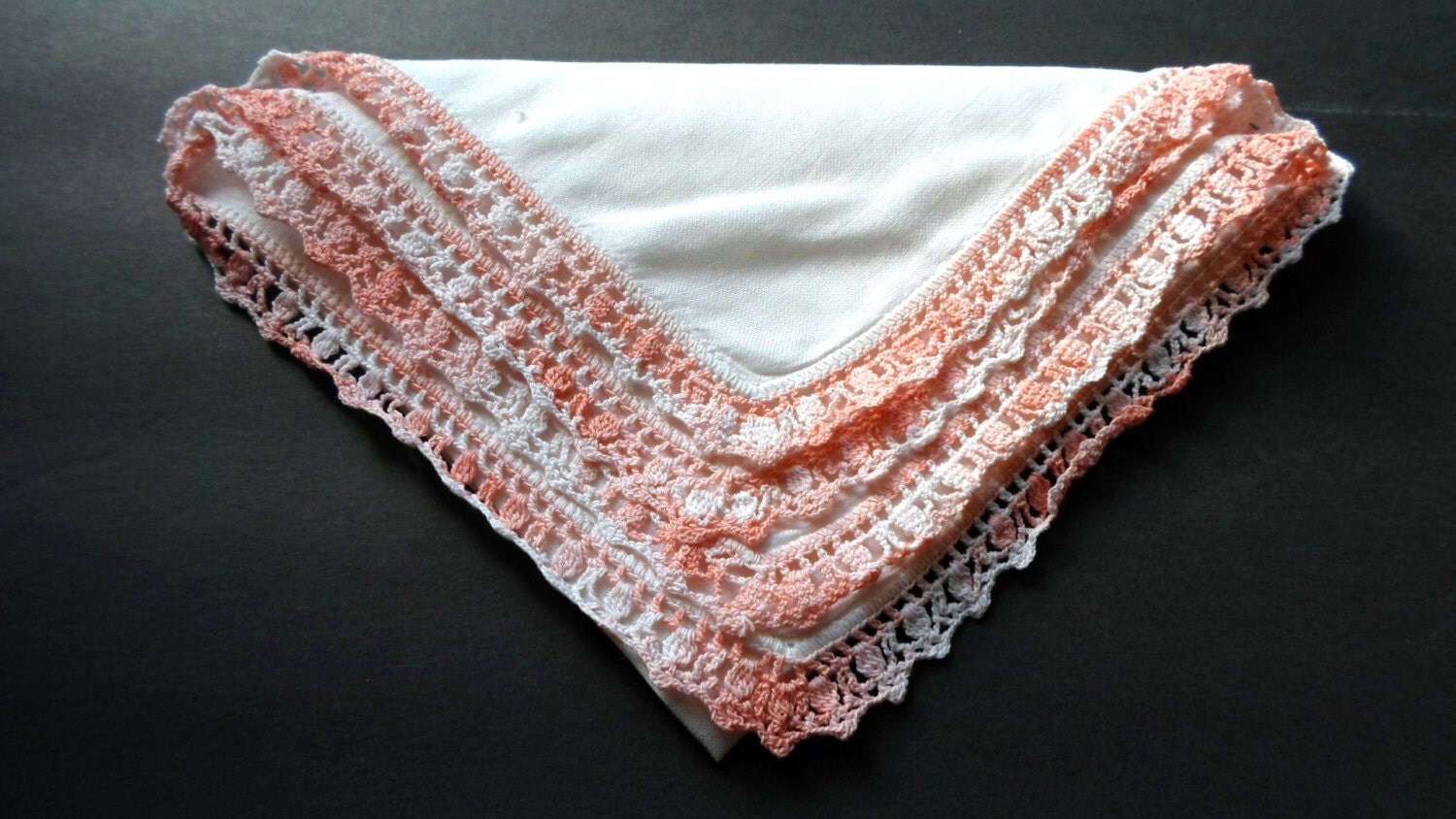 Crochet Handkerchief Hankerchief Peach White Hankie