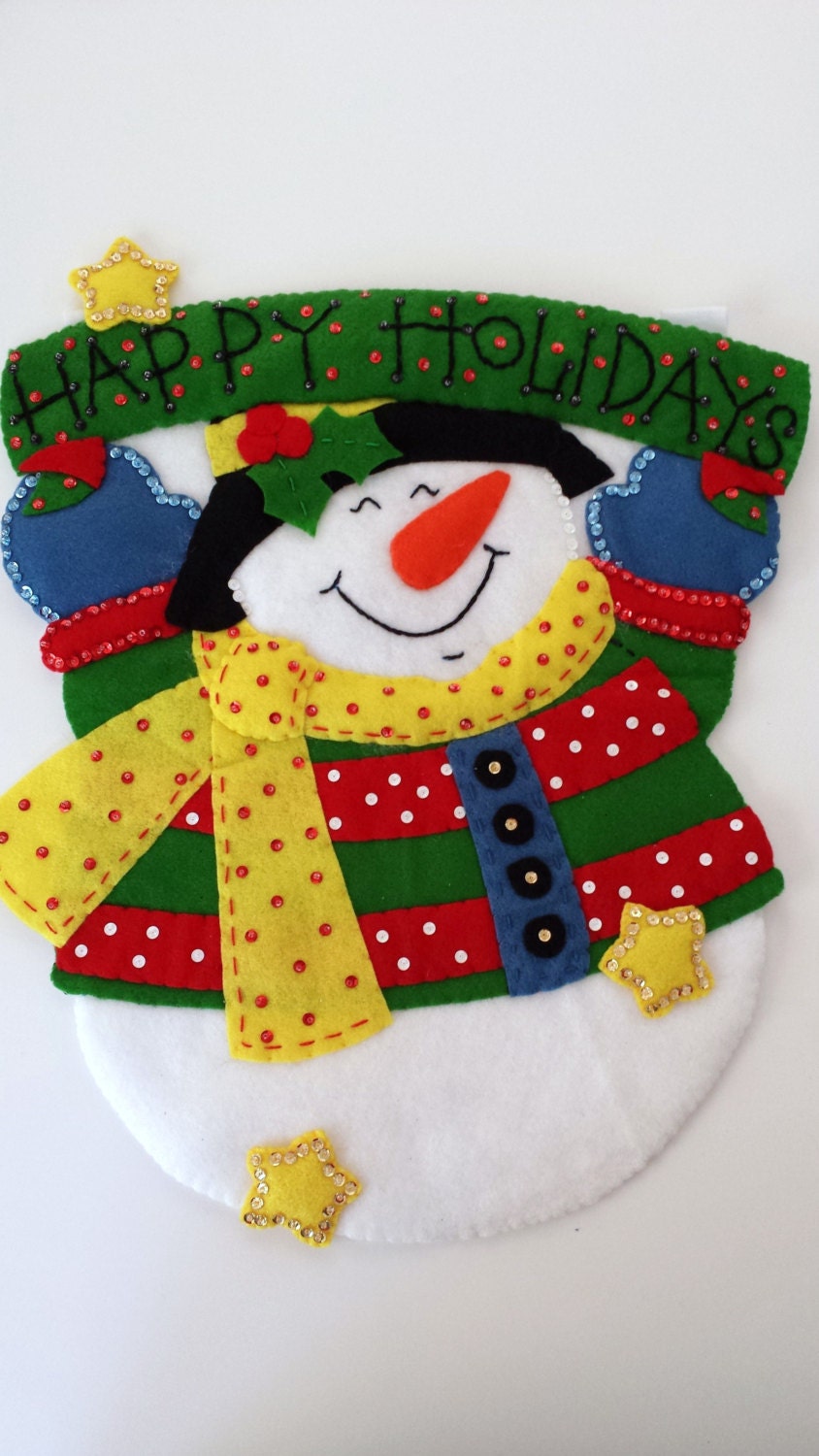 Frosty the Snowman Decorative Holiday Wall Hanging Newly Completed Vintage Kit