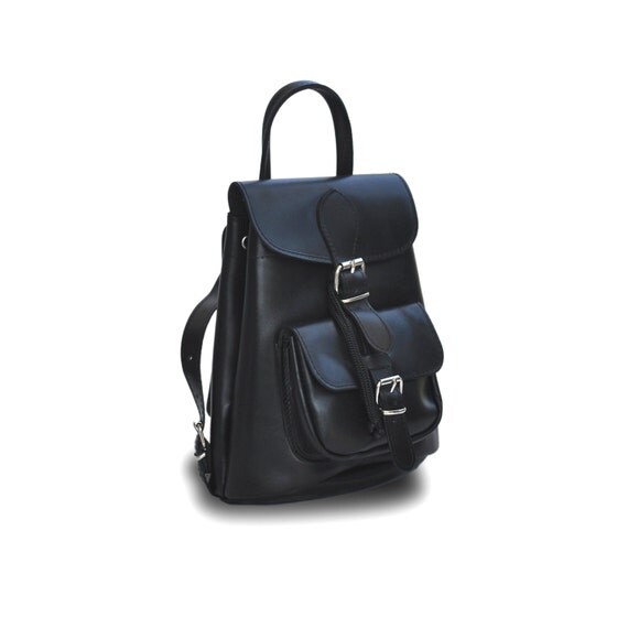 Small leather backpack / Women black leather backpack by BlueDrop