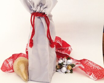 silver cloth gift bag, reusable gift bag, fabric wine bottle gift bags ...