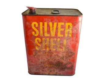 LARGE tin, Shell Oil Tin, Silver Shell, 2 gallon, advertising tin, from Elizabeth Rosen