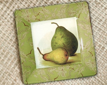 Pears hanging plate kitchen decor botanical print decoupage plate wall hanging pears art print green pears art