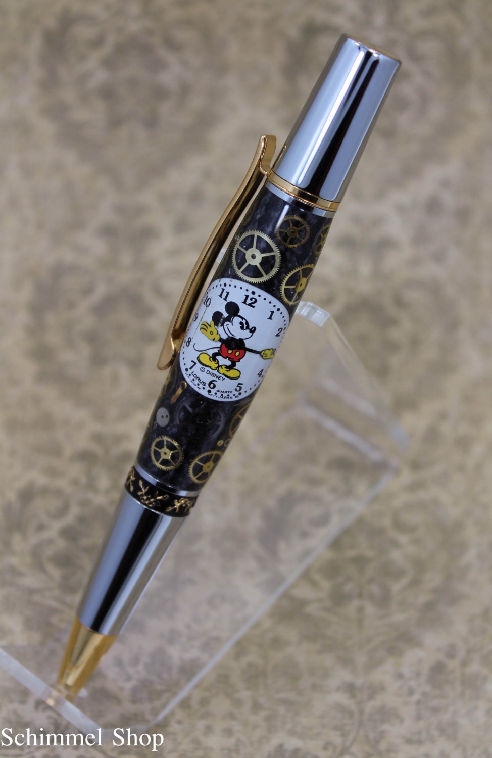 Vintage Watch Parts Pen on Carbon Fiber, Handmade Schimmel